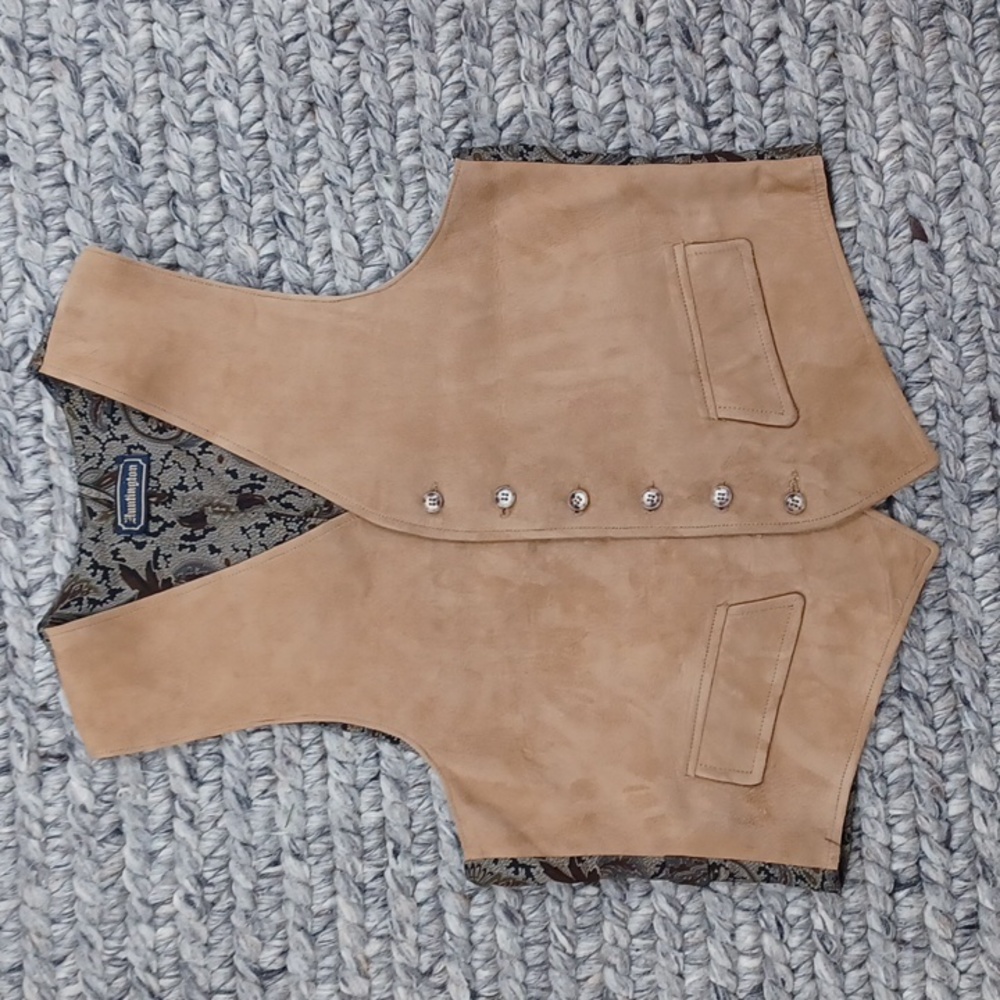 Vintage Huntington Suede Leather 6-Button Paisley Lined Back Buckle Vest L Large